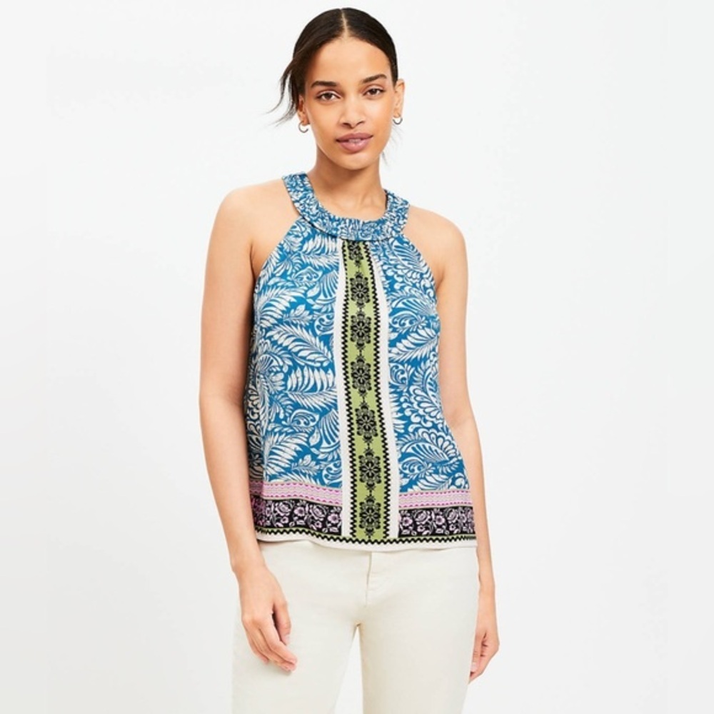 LOFT 100% Rayon Floral Sleeveless Top - Blue and Green
